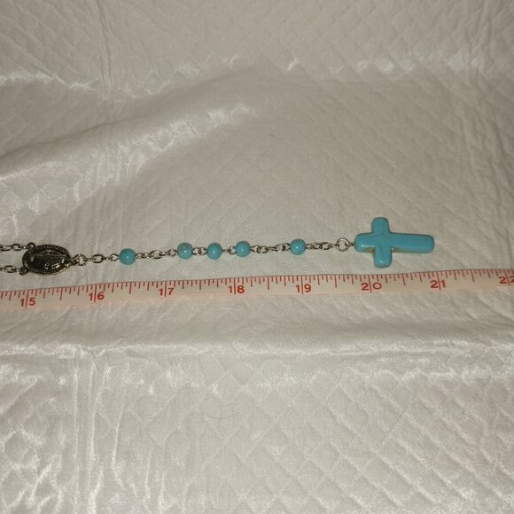 Turquoise Catholic Rosary Cross Religious Praying Fashion Necklace NWOT - Picture 5 of 10